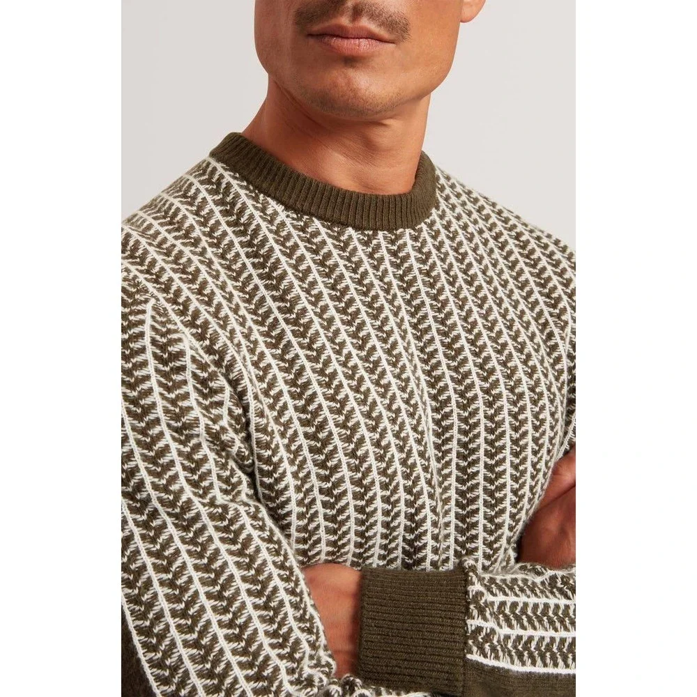 Ted Baker London Mens Olive‎ Green Textured Crew Neck Sweater Size 6